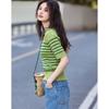 Demana French Style Striped Short Sleeve Knit Top