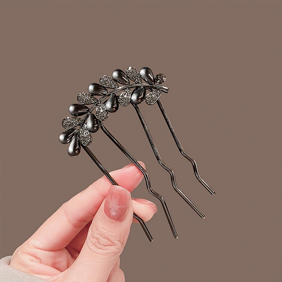 

Chinese ancient style exquisite rhinestone U-shaped comb, feminine elegance, daily metal hair clip, hairpin Size fits all