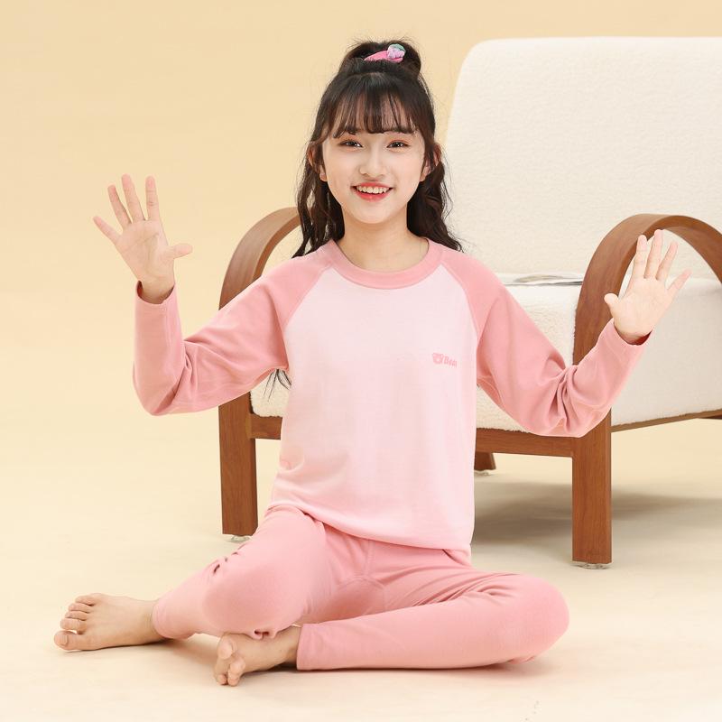 Children's Cotton Pajama Set: Boys' & Girls' Warm Flannel Base Layer for Autumn