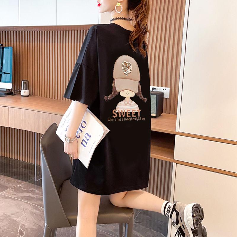 Women's Oversized Cotton T-shirt Sweet Cartoon Print Short Sleeve Casual Top