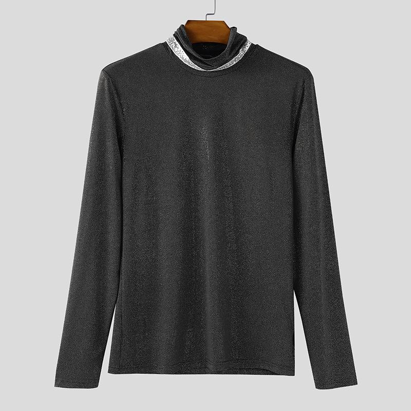 INCERUN Herren Langarm Patchwork Glitzer Lässig Locker Unterhemden Tops T-Shirts