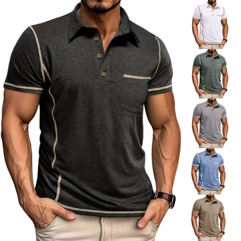 Men's short sleeve lapel solid color casual T-shirt