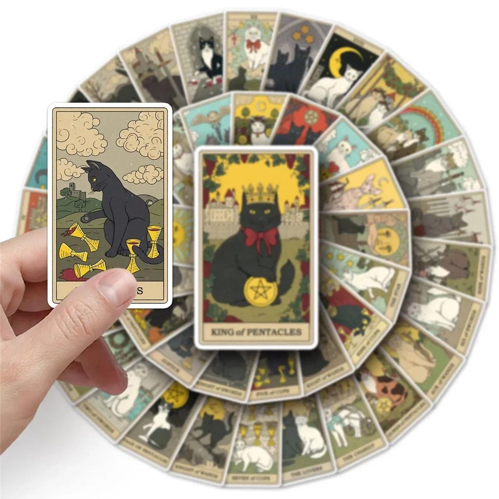 78 INS Novelty Cartoon Cute Kawaii Cat Tarot Card Stickers PVC Waterproof Stickers Decals For Kids Boys Girls Toys Gifts