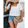 Ladies Temperament Casual Solid Color Square Neck Hollow Short Sleeved T-shirt Top