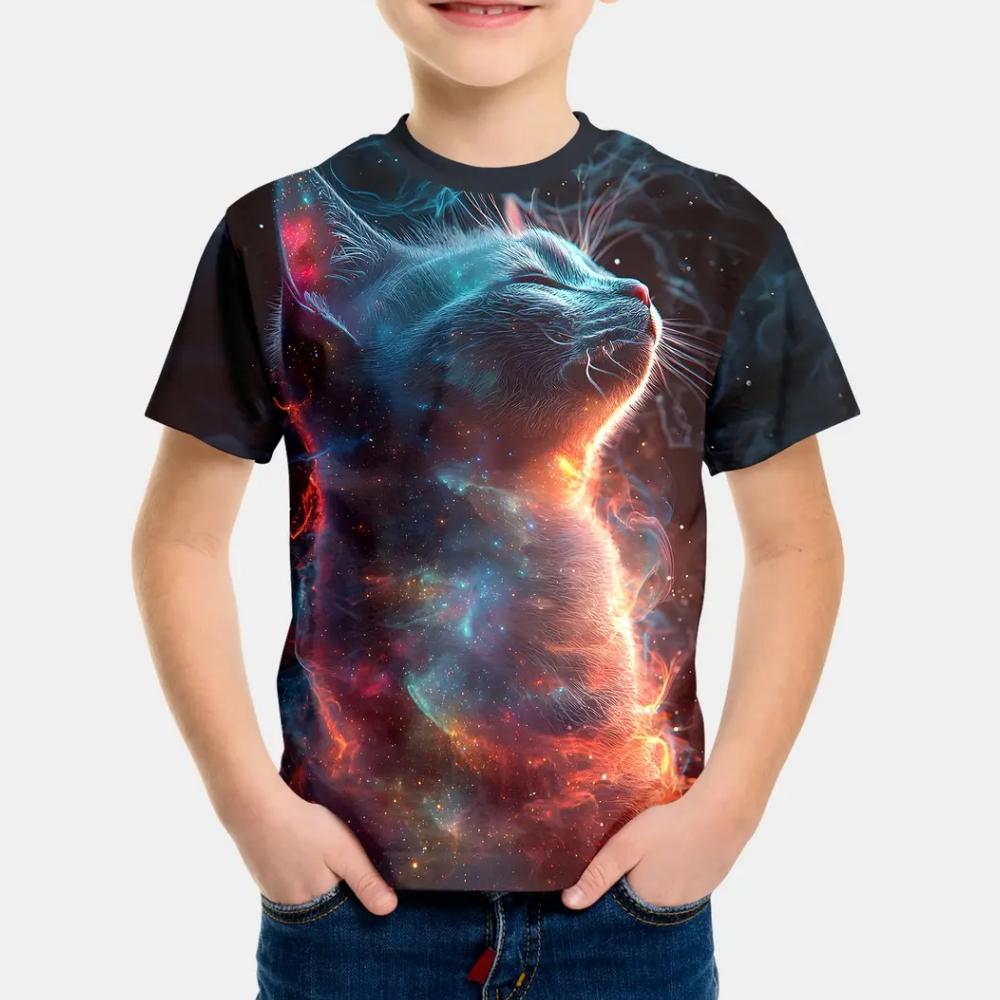 Clothing for Boys Summer Comforts Casual Crew Neck Short Sleeves 3D Print Cute Cool Cat Graphic T Shirts 100