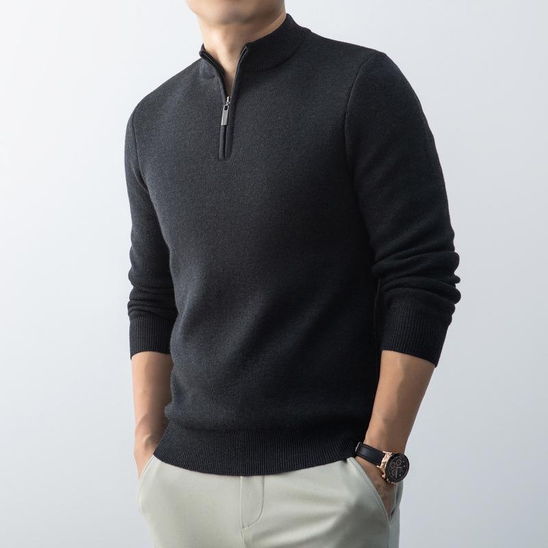 Men s Thick Wool Half-Zip Sweater with Stand Collar for Autumn/Winter M