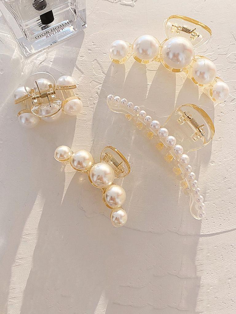 4 Stück/Set Mode Künstliche Perle Haarspangen Für Frauen Mädchen Party Pferdeschwanzhalter Haarschmuck