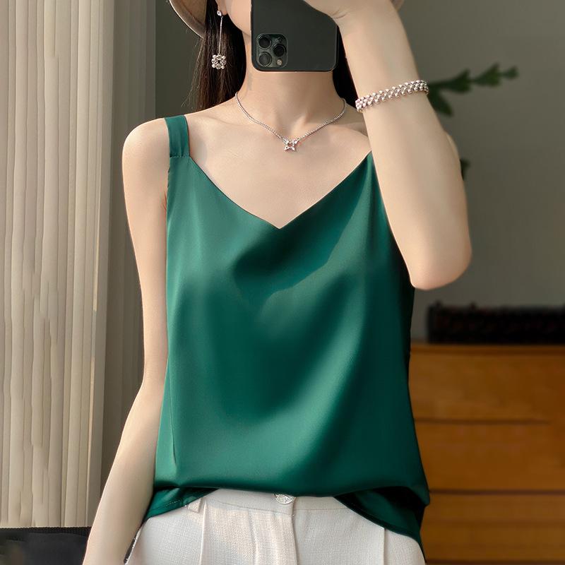 

VEZFAA Женская мода Повседневный однотонный принт Лето Весна Без рукавов V-образный вырез Блузки и рубашки XXXL