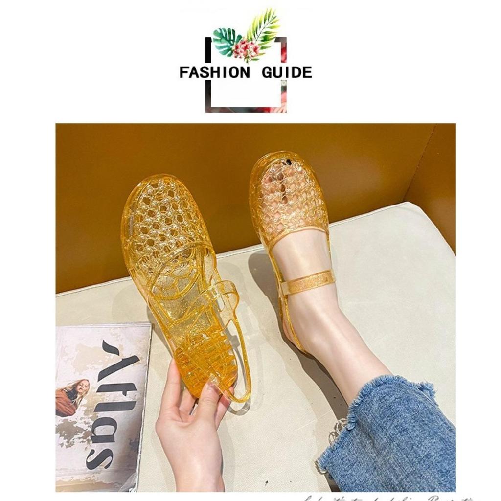 Gemstone Sparkling Jelly Mary Jane Shoes, Transparent Woven Hollow Flat Shoes, Waterproof and Non Slip, Cute Beach Pool Vacation Cooldown