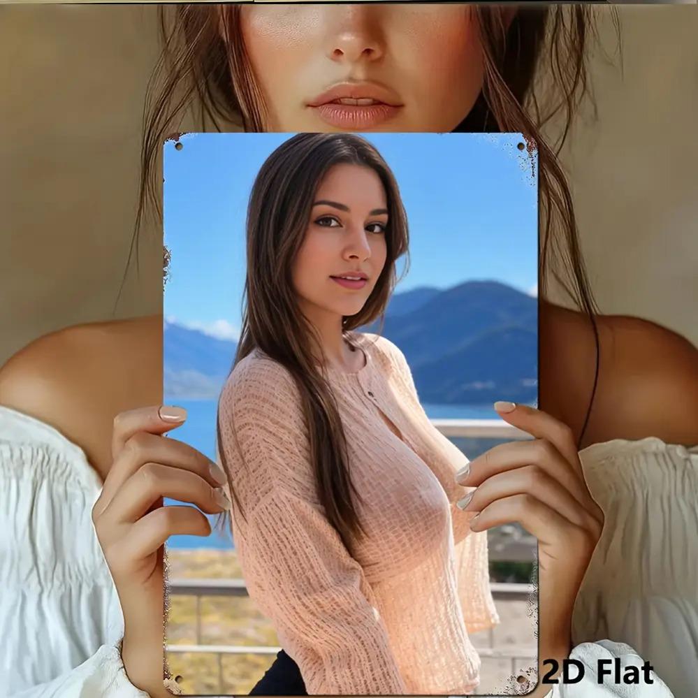 Vintage Metal Wall Art 2D Retro Female Portrait With German Phrases 8x12 Lightweight Aluminum Easy To Hang Home Bar Decor