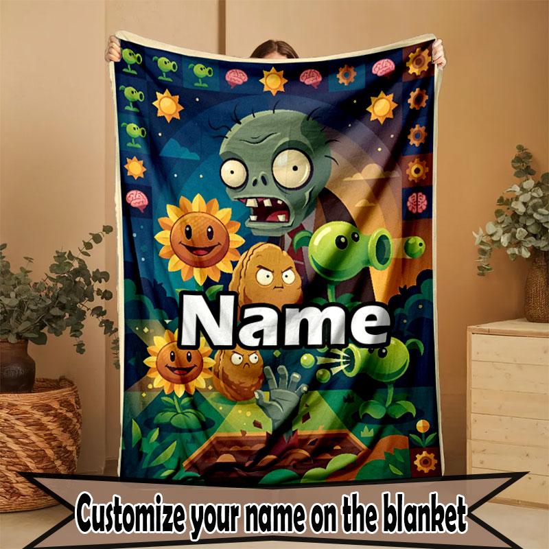 Custom Name Personalized Plants vs. Zombies Print Blanket, Home Decor, Bedroom, Sofa, Camping, Couch, Gifts for Birthday Christmas