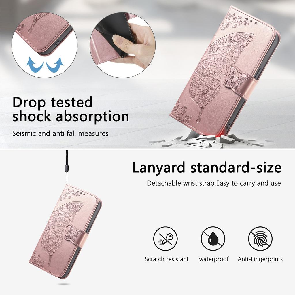 For Xiaomi Poco M7 4G (169mm) Case with Strap Butterfly Pattern PU Leather Wallet Phone Cover