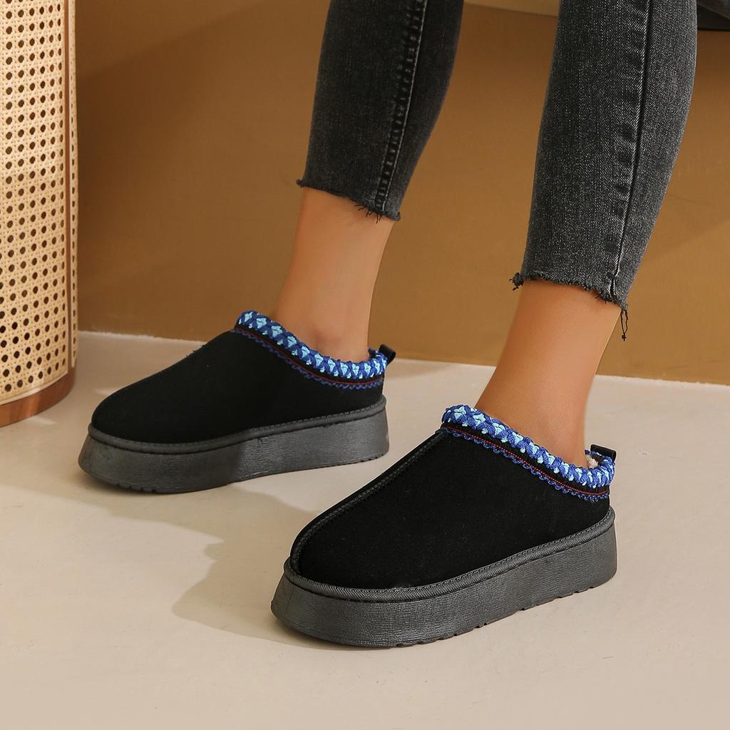 Autumn and winter new thick-soled snow boots, piled and thickened fashion warm cotton shoes, low-top foot cover, solid-color large-size cotton slipper