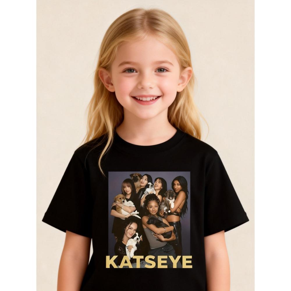 

KATSEYE Printed Design T-Shirt Casual Short Sleeve Crew Neck Suitable for Children Men and Women Cotton Top 130