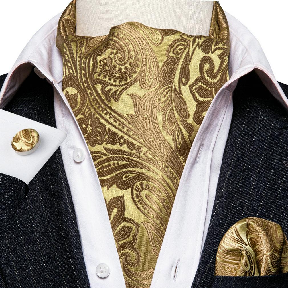 Barry.Wang Formell bryllup Cravat Slips Lomme Firkantede Mansjettknapper Silk Paisley Plaids Ascot slipssett