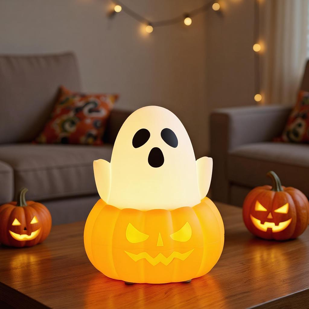 Ghost Night Light Ghost Pumpkin Silicone Night Light Colorful Lighting Decor Spooky For House Desk Kitchen Holiday Fireplace