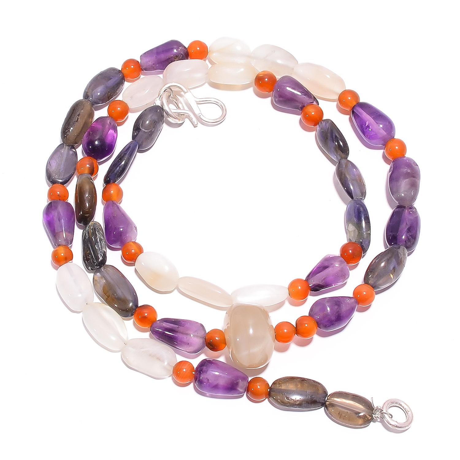 

Amethyst Carnelian Moonstone Gemstone Smooth Beads Necklace 4-11 mm 18 UB-7833 UB-7833
