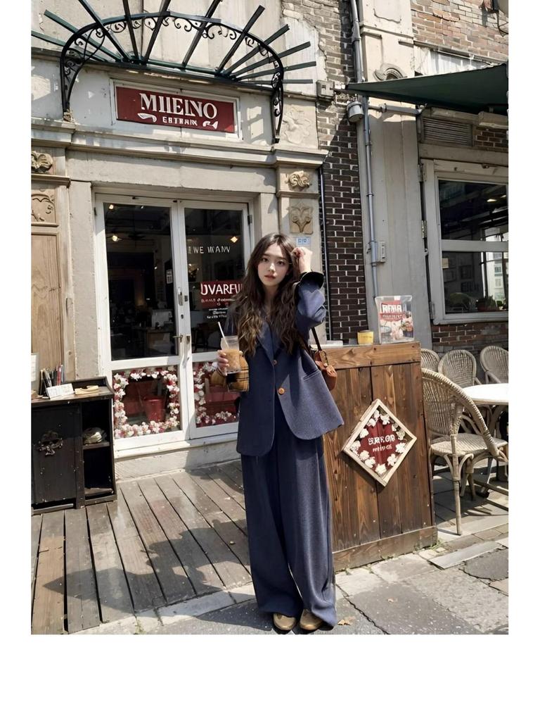 2026 Spring & Autumn Old Money Style Two-Piece Set: Fashion Suit Jacket with Wide-Leg Pants