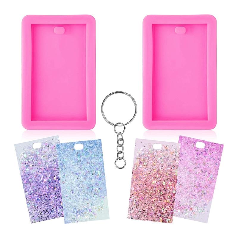 Rectangle Tag Keychain Silicone Mold with Hole for DIY Fondant Mold Trinket Gum Luggage Tag Cake Decoration Pendant