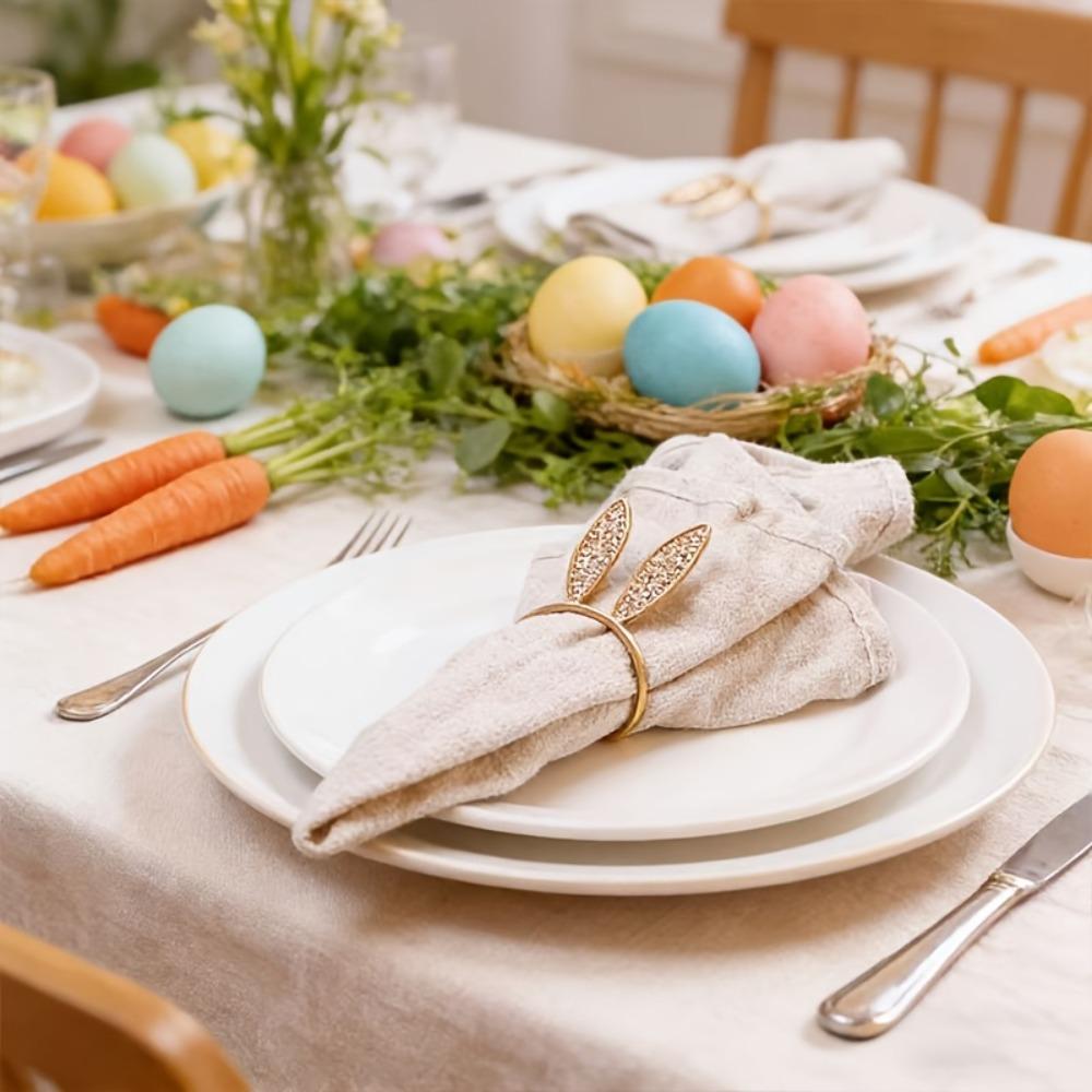 6 Piece Zinc Zinc Alloy Bunny Ear Napkin Holder 3 D Ear Napkin Buckle Creative Decorative Napkin Ring  Banquet