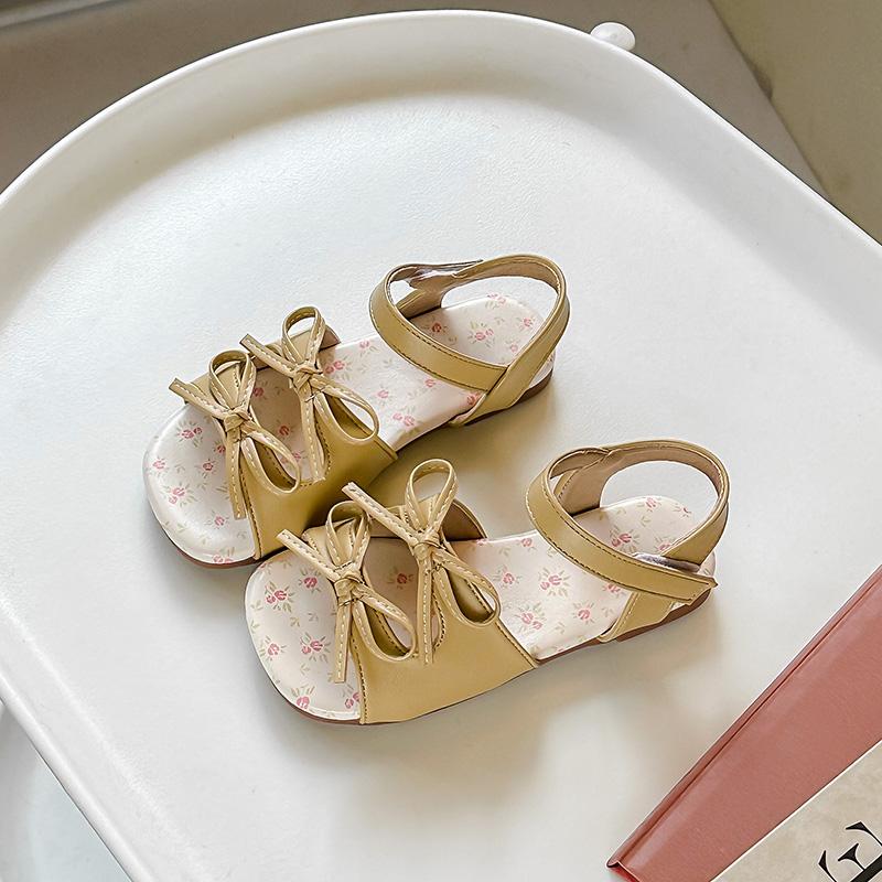

Kids Sandals Floral Soft Sole Girls Princess Shoes Double Bows Sweet 2025 Summer New Children Beach Shoes Open Toes Ins Trendy 23 жёлтый