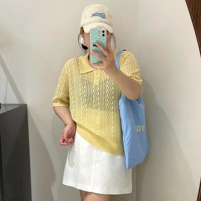 Plus Size Women's Summer Loose Casual Openwork Knitted Short Sleeved Top