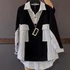 Fashionable Korean Striped Patchwork Shirt Women's Casual Versatile Loose Single Breasted Long Sleeve Blouse Women's Clothing