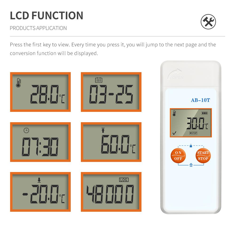 AB-10T USB Temperature Data Logger Mini Temp Recorder LCD Display Datalogger 48000 Points Capacity Thermometer for Food Medicine