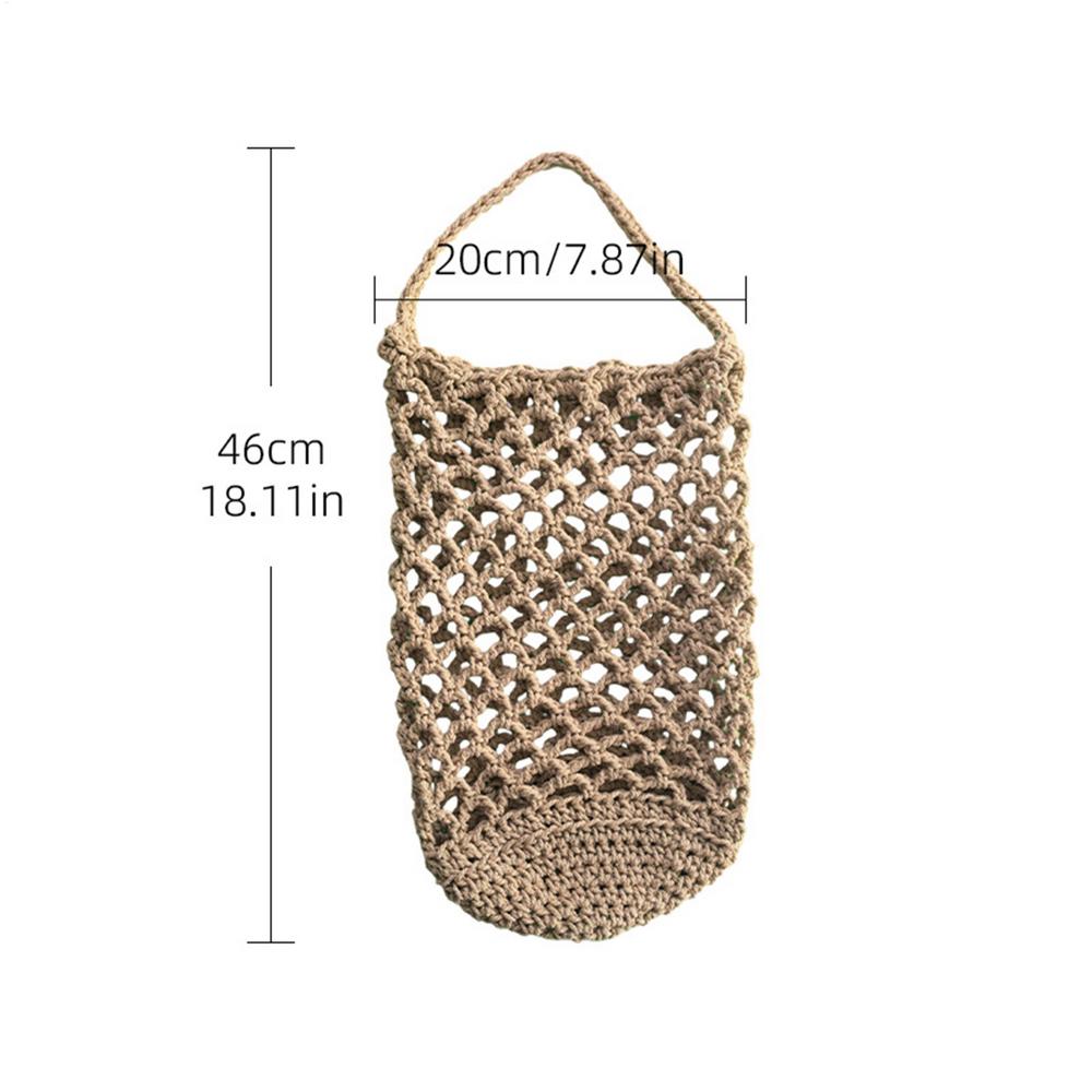Hand Woven Boho Fruit & Vegetable Storage Bag Reusable Mesh Produce Bag Potato Onion Wall Hanging Holder for Farmhouse Kitchen