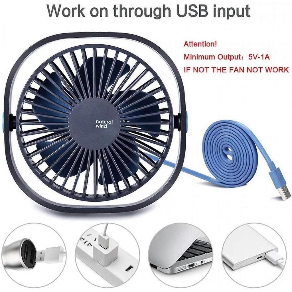 USB Desk Fan, Mini Fan 4 Inch with 3 Speeds Strong Wind and 360 Rotatable,Portable Desktop Fan Quiet Suitable for Sleep with Baby,Reading,Work from om