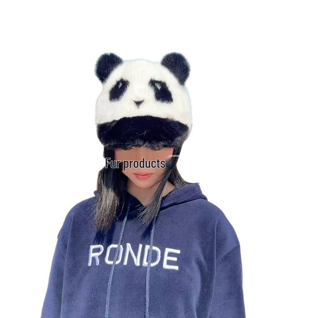 Cozy Panda-Style Faux Mink Fur Hat with Ear Protection and Scarf for Autumn/Winter