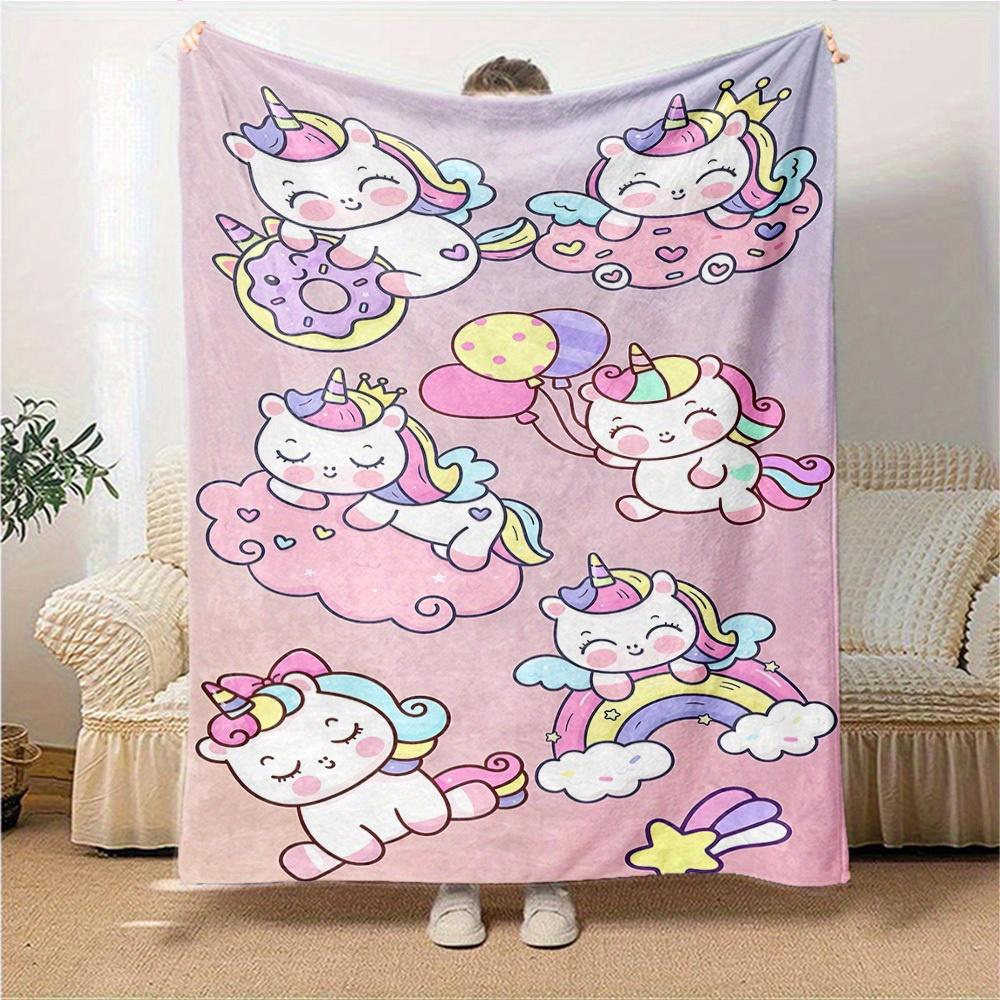 1pc Flannel Blanket, Unicorn,Rainbow,Balloon Pattern Printed Blanket, Sofa Bed Sofa Car Office Camping Travel Warm And Comfortable Soft Blan