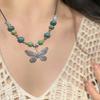 Color Beads Pendant Necklace Sweet Butterflies Clavicle Chain Female Summer Adjustable Rope Necklace Sweater Chain