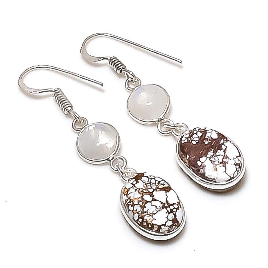 

Natural Wild Horse, Moonstone Gemstone 925 Sterling Silver Earring 1.97 AE-11699