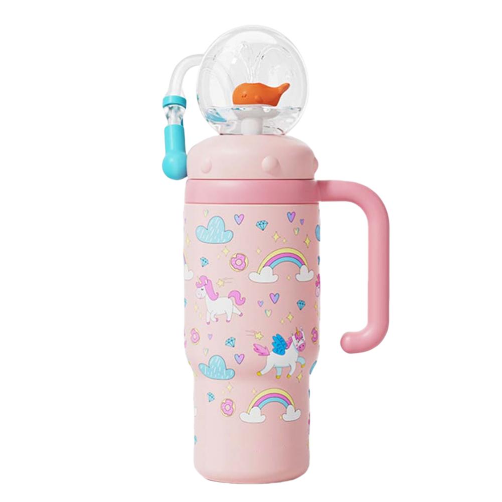 Stainless Steel Drinking Cup with Handle Whale Squirt Water Cup Leak Proof Water Bottle with Straw for Kids Teens and Adults