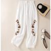 Summer Flower Embroidery Cotton Linen Harem Pants Women Bottoms Casual Vintage Pocket Lantern Ankle-Length Pants