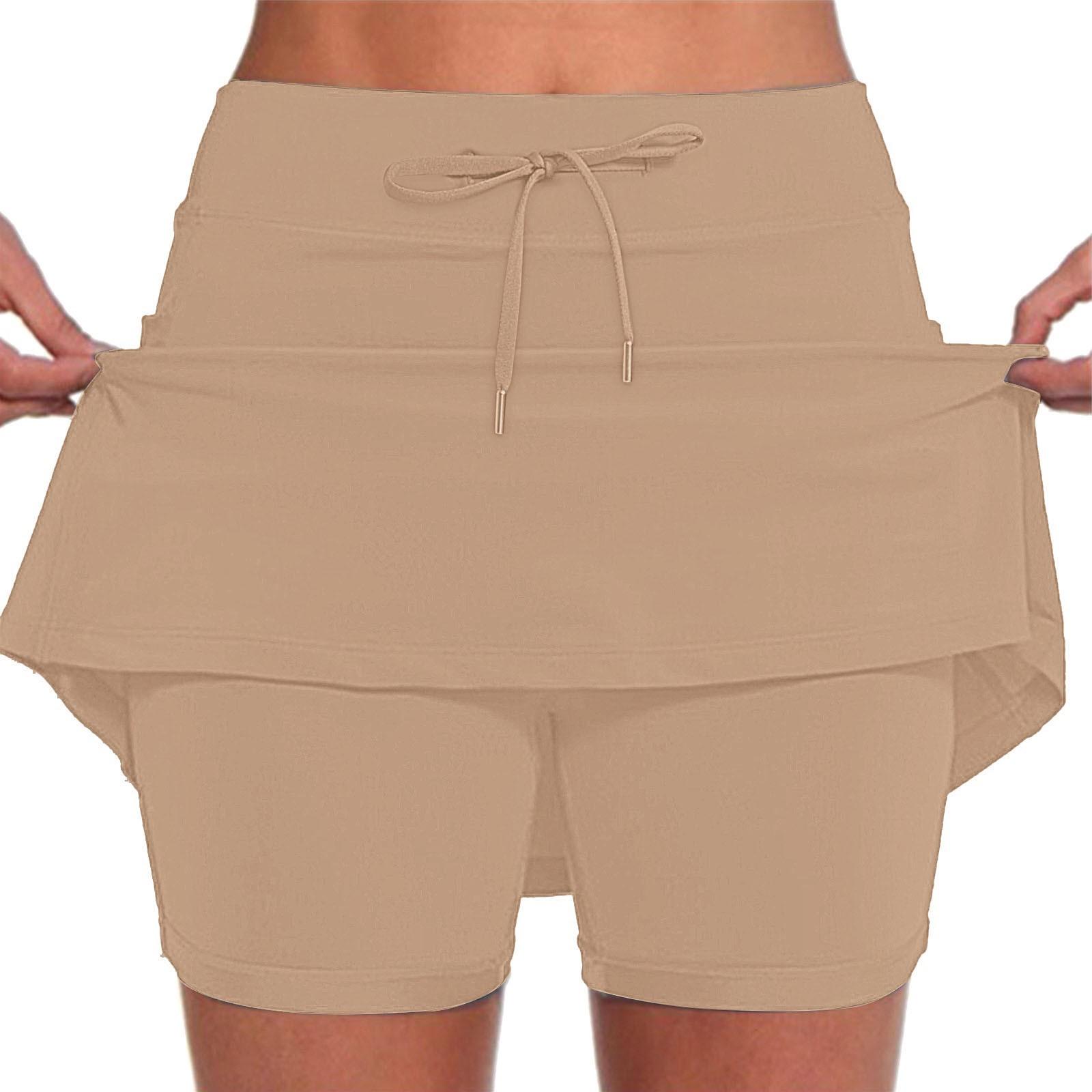 

Женские однотонные повседневные спортивные шорты для фитнеса, бега, йоги, плиссированные юбки, теннисная юбка XXXXXL хаки