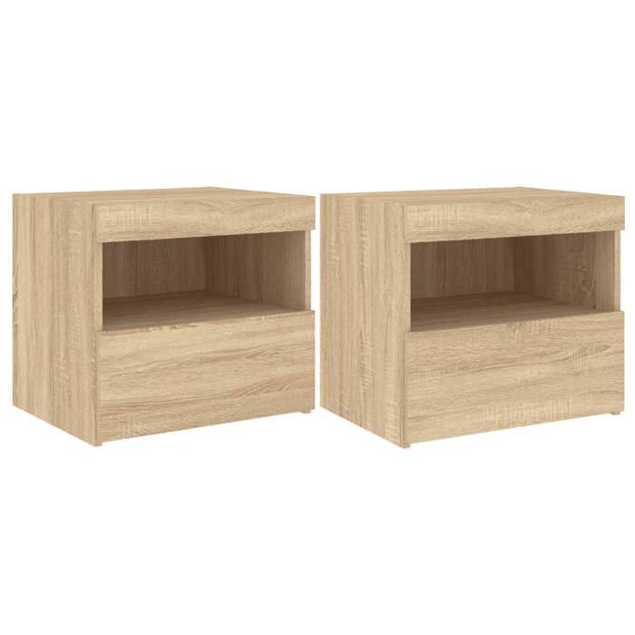 VidaXL Tables de Chevet et Lumières LED 2 pcs, Armoires de Lit avec Rangement, Tables de Nuit Chambre, Moderne, Chêne Sonoma 836768