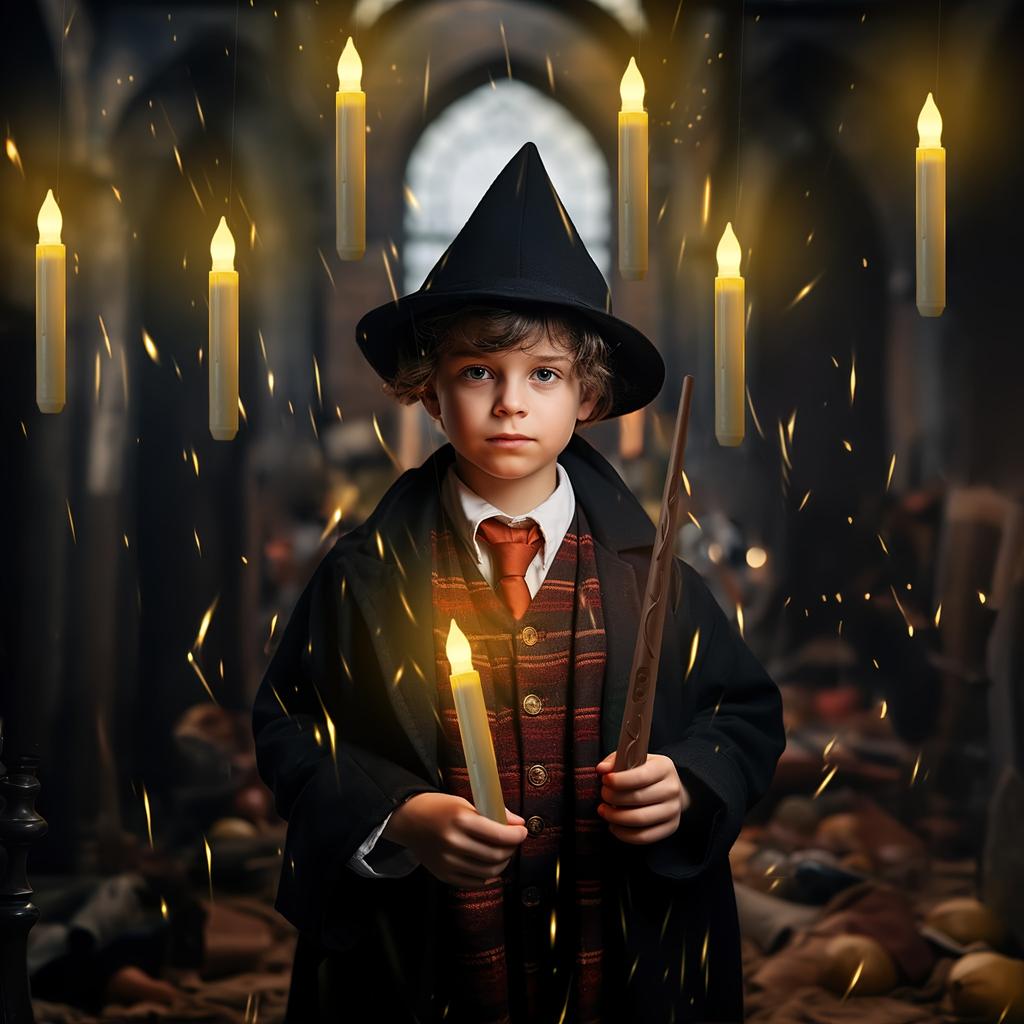 12 Pcs Floating Candles with Magic Wand Flickering Warm Light LED Flameless Candle Taper Candles for Christmas Halloween Party