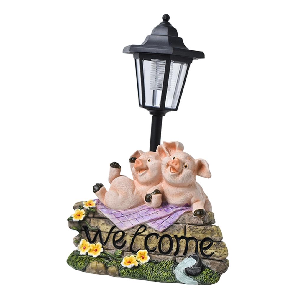 Happy Pig Solar Outdoor Light Statue Ornament