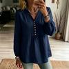 Women's V-Neck Lace Trim Long Sleeve Blouse Color Button Front Casual Shirt Top