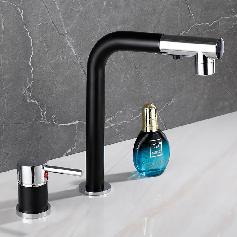 Black/White Bathroom Basin Faucet Deck Mounted Split Body Bathroom Faucets Pull Out Bathroom Water Mixer Brass Washbasin Tap