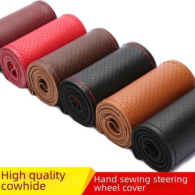 Genuine Cowhide Leather Steering Wheel Cover, Universal Hand-Sewn Design, All-Season Use, New Style