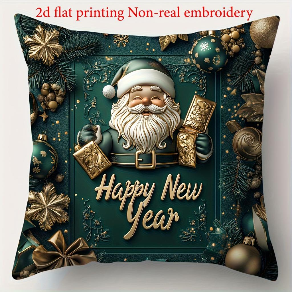 Christmas Pillowcase, Cute Cartoon Imitation Embroidery Linen Print Sofa Pillow Cover, Festival Decoration, Festival Gift (Pillow Insert Not Included)