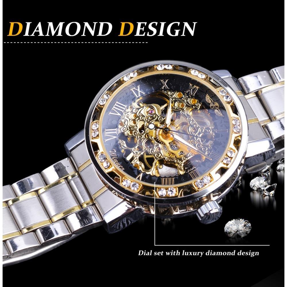 WINNER Watch Men's Fashion Casual Classic Popular Hollow Rhinestone Manual Mechanical Watch S1089-2-W