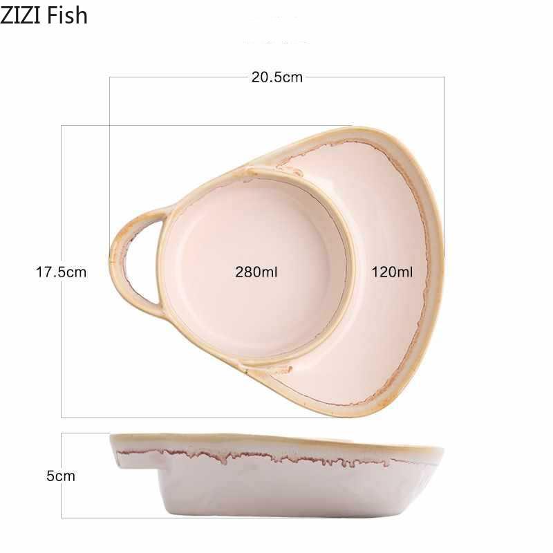 Vintage Split Plate Ceramic Breakfast Fruit Salad Plate Hotel Restaurant Buffet Plate Home Party Creative Baked Rice Tableware