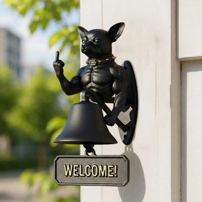 Middle Finger Muscle Dog Doorbell Vintage Puppy Welcome Door Bell Home Office Entrance Decorative Bell Pet Lover Gift