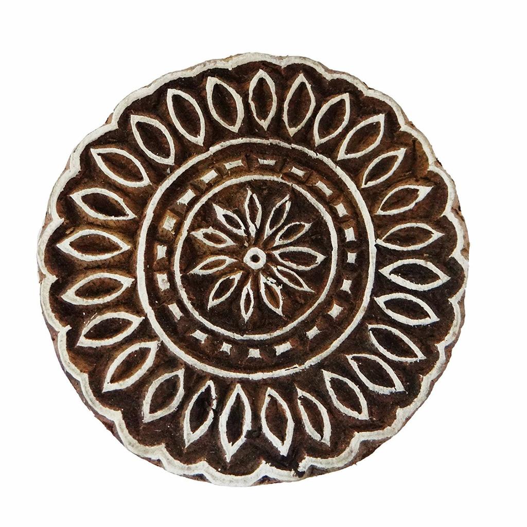 IBA Indianbeautifulart Hand Carved Wooden Block Textile Printing On Fabric Stamp Round Floral
