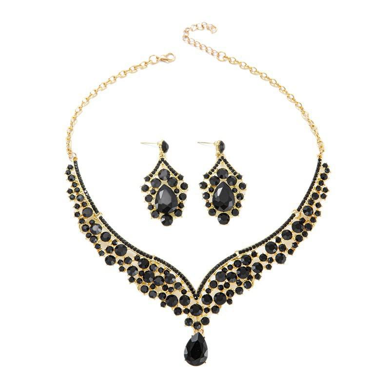 European & American Crown Necklace & Earrings Alloy Jewelry Set for Brides
