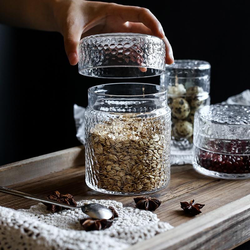 

Creative Glass Storage Jar Sealed Tea Caddy Hammered Candy Jewelry Box Transparent Glass Coffee Bean Nut Storage Jar Home Decor